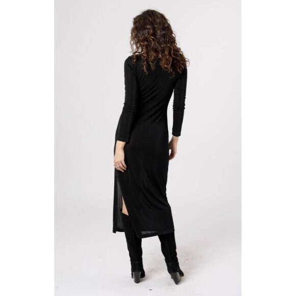 Band of the Free NWT Annabelle Black Cowl Neck ShimmMidi Dress Sz Large Black - Picture 2 of 14